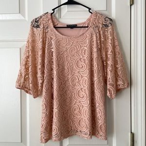Adrianna Papell Pink Paisley Lace 3/4 Ballon Sleeve Blouse